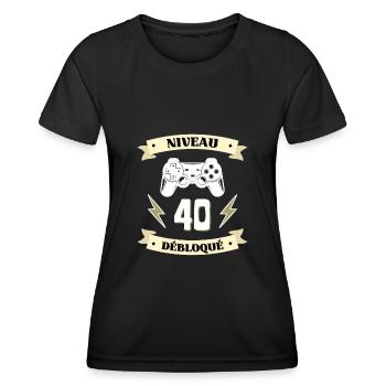 niveau 40 débloqué humoue anniversaire 40 ans - T-shirt sport Femme - noir - Devant - AI Model Female 172 light (172cm)