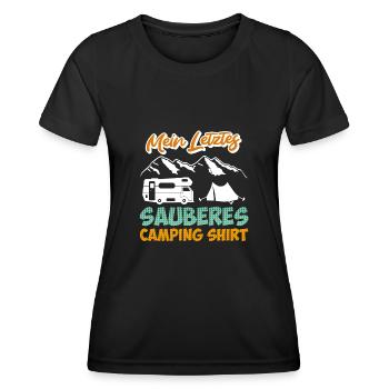 Letztes sauberes Camping Shirt - Frauen Funktions-T-Shirt - Schwarz - Vorne - AI Model Female 172 light (172cm)