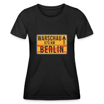 Warschau Berlin Umzug Ortschild - Frauen Funktions-T-Shirt - Schwarz - Vorne - AI Model Female 172 light (172cm)