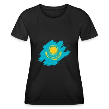 Kasachstan Flagge - Frauen Funktions-T-Shirt - Schwarz - Vorne - AI Model Female 172 light (172cm)