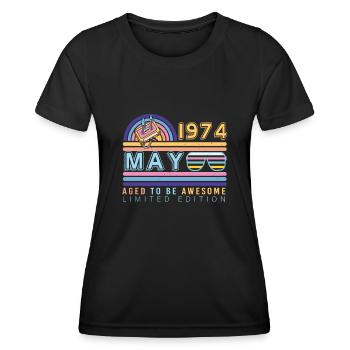 Millésime de mai 1974 - T-shirt sport Femme - noir - Devant - AI Model Female 172 light (172cm)