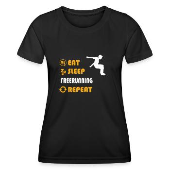 Freerunning Graphic T-Shirt - Frauen Funktions-T-Shirt - Schwarz - Vorne - AI Model Female 172 light (172cm)