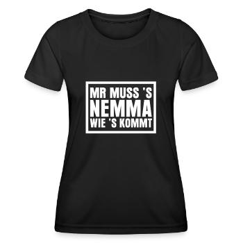 Schwaben Schwäbischer Witz Schwabe - Frauen Funktions-T-Shirt - Schwarz - Vorne - AI Model Female 172 light (172cm)