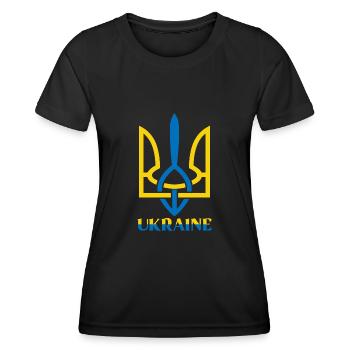 Ukraine flag with Ukraine symbol - Women's Functional T-Shirt - black - Front - AI Model Female 172 light (172cm)