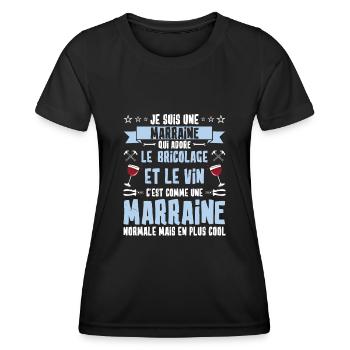 marraine bricoleuse humour vin apéro cool - T-shirt sport Femme - noir - Devant - AI Model Female 172 light (172cm)