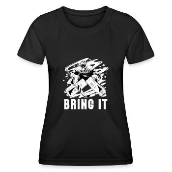 Eishockey Ice Hockey Torwart Torhüter Tormann - Frauen Funktions-T-Shirt - Schwarz - Vorne - AI Model Female 172 light (172cm)