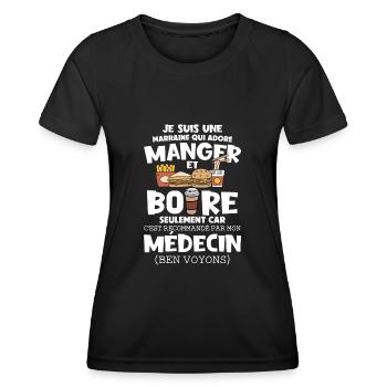 marraine gourmande mangeuse sucré salé - T-shirt sport Femme - noir - Devant - AI Model Female 172 light (172cm)