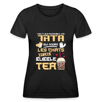 tata chats bubble tea kawaii mangas - T-shirt sport Femme - noir - Devant - AI Model Female 172 light (172cm)