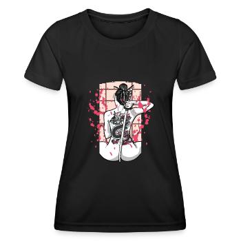 Tatouage de dragon japonais Samouraï Japon Fleur de cerisier - T-shirt sport Femme - noir - Devant - AI Model Female 172 light (172cm)