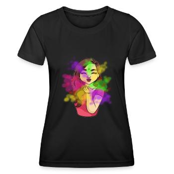 Holi Festival Girl Indien Pakistanais Mme Holi - T-shirt sport Femme - noir - Devant - AI Model Female 172 light (172cm)