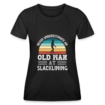 Old Man at Slacklining Fathers Day Funny Gift - Women's Functional T-Shirt - black - Front - AI Model Female 172 light (172cm)