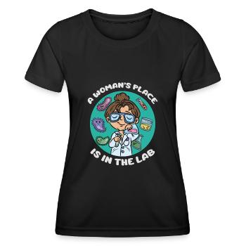 Der Platz einer Frau ist im Labor - Frauen Funktions-T-Shirt - Schwarz - Vorne - AI Model Female 172 light (172cm)