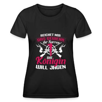 Jägerin Reicht mir das Gewehr Königin will jagen - Frauen Funktions-T-Shirt - Schwarz - Vorne - AI Model Female 172 light (172cm)