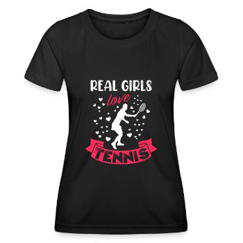 Real Girls love Tennis Damen - Frauen Funktions-T-Shirt - Schwarz - Vorne - AI Model Female 172 light (172cm)