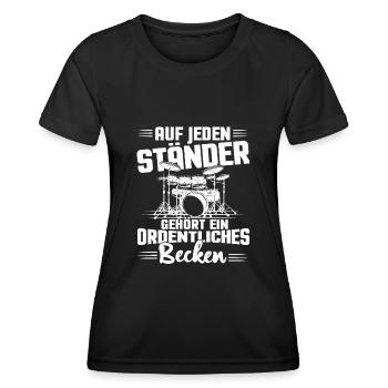 Schlagzeug Auf jeden Ständer gehört ein Becken - Frauen Funktions-T-Shirt - Schwarz - Vorne - AI Model Female 172 light (172cm)