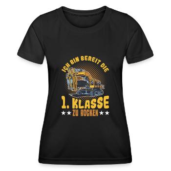 Bagger Schulbeginn Schulanfänger Schulkind - Frauen Funktions-T-Shirt - Schwarz - Vorne - AI Model Female 172 light (172cm)
