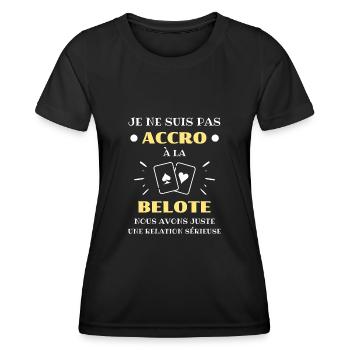accro belote humour belote homme cadeau drole - T-shirt sport Femme - noir - Devant - AI Model Female 172 light (172cm)