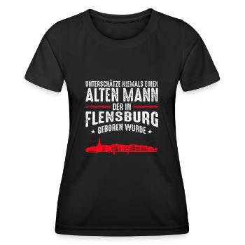 Flensburg Stadt Skyline | Alter Mann Flensburger - Frauen Funktions-T-Shirt - Schwarz - Vorne - AI Model Female 172 light (172cm)