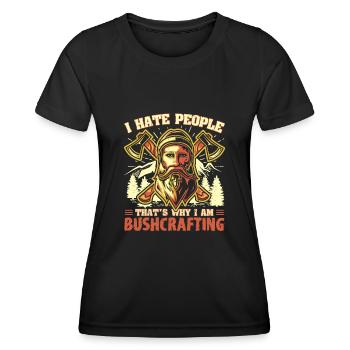 I hate People - That's Why I Am Bushcrafting - Women's Functional T-Shirt - black - Front - AI Model Female 172 light (172cm)