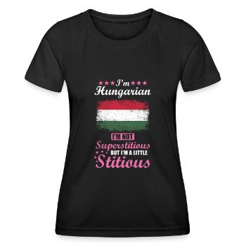 Hongrois Mme Superstitious Stitious - T-shirt sport Femme - noir - Devant - AI Model Female 172 light (172cm)