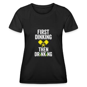 First Dinking Then Drinking Pickleball Padel Shirt - Frauen Funktions-T-Shirt - Schwarz - Vorne - AI Model Female 172 light (172cm)