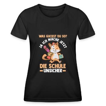 Schulkind Katze Schüler Schulanfang Einschulung - Frauen Funktions-T-Shirt - Schwarz - Vorne - AI Model Female 172 light (172cm)