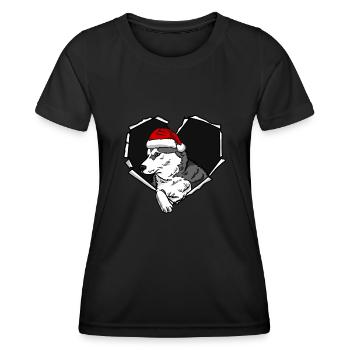 Crack husky face with Christmas cap hole - Women's Functional T-Shirt - black - Front - AI Model Female 172 light (172cm)