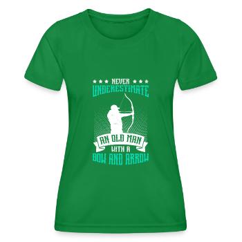 Never underestimate old man with bow and arrow - Women's Functional T-Shirt - kelly green - Front - AI Model Female 172 dark (172cm)