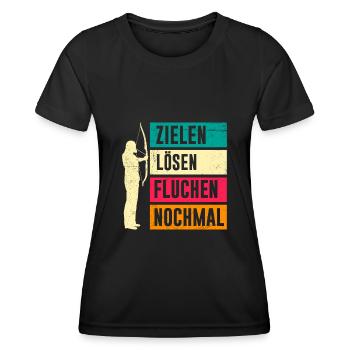 Zielen Lösen Fluchen nochmal Bogenschießen - Frauen Funktions-T-Shirt - Schwarz - Vorne - AI Model Female 172 light (172cm)