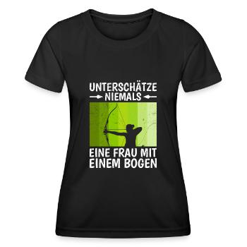 Unterschätze niemals eine Frau mit Bogen Damen - Frauen Funktions-T-Shirt - Schwarz - Vorne - AI Model Female 172 light (172cm)