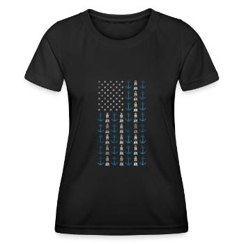 Boating American Flag 4th of July Anchor USA - Women's Functional T-Shirt - black - Front - AI Model Female 172 light (172cm)