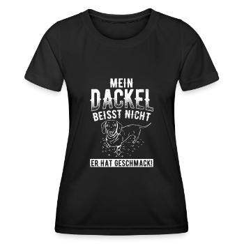 Mein Dackel beisst nicht, er hat Geschmack Dackel - Frauen Funktions-T-Shirt - Schwarz - Vorne - AI Model Female 172 light (172cm)