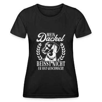 Mein Dackel beisst nicht, er hat Geschmack Dackel - Frauen Funktions-T-Shirt - Schwarz - Vorne - AI Model Female 172 light (172cm)