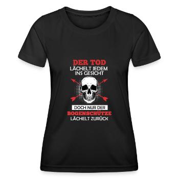 Bogenschütze lächelt Bogenschießen Spruch - Frauen Funktions-T-Shirt - Schwarz - Vorne - AI Model Female 172 light (172cm)