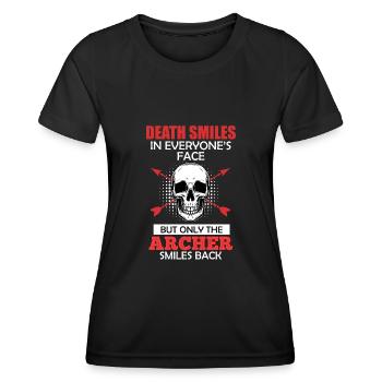 Archer smiles Archery saying - Women's Functional T-Shirt - black - Front - AI Model Female 172 light (172cm)