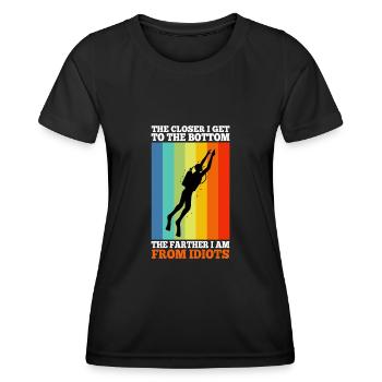 Plus je me rapproche du fond, plus je m’éloigne des idiots - T-shirt sport Femme - noir - Devant - AI Model Female 172 light (172cm)