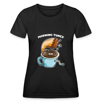 Matin Tunes Café Musique Gramophone - T-shirt sport Femme - noir - Devant - AI Model Female 172 light (172cm)