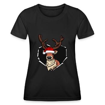 Reindeer crack torn hole cap Christmas - Women's Functional T-Shirt - black - Front - AI Model Female 172 light (172cm)
