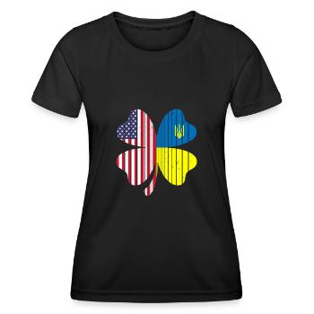 Ukraine Amerika Flagge Kleeblatt - Frauen Funktions-T-Shirt - Schwarz - Vorne - AI Model Female 172 light (172cm)