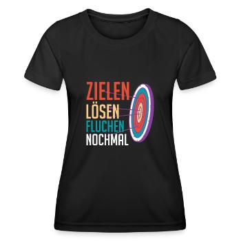 Zielen Lösen Fluchen Nochmal Bogenschießen - Frauen Funktions-T-Shirt - Schwarz - Vorne - AI Model Female 172 light (172cm)