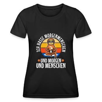 Ich hasse Morgenmenschen Faultier - Frauen Funktions-T-Shirt - Schwarz - Vorne - AI Model Female 172 light (172cm)