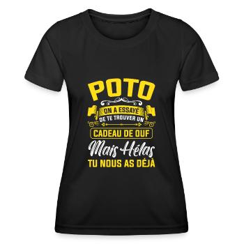 poto cadeau de ouf mais tu nous as déjà amitié - T-shirt sport Femme - noir - Devant - AI Model Female 172 light (172cm)