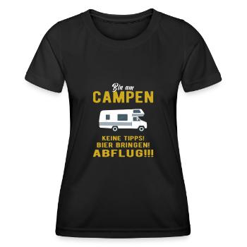 Wohnmobil Bin am Campen Womo - Frauen Funktions-T-Shirt - Schwarz - Vorne - AI Model Female 172 light (172cm)
