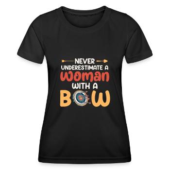 Unterschätze nie Frau mit Bogen Bogenschießen - Frauen Funktions-T-Shirt - Schwarz - Vorne - AI Model Female 172 light (172cm)