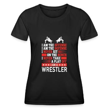 Lutteur Offensive Defensive Wrestling Professionnel - T-shirt sport Femme - noir - Devant - AI Model Female 172 light (172cm)