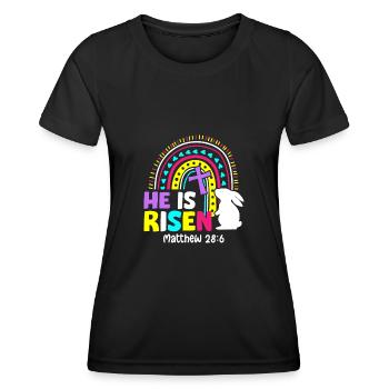 He Is Risen Matthew 28:6 Jesus Christ Auferstehung - Frauen Funktions-T-Shirt - Schwarz - Vorne - AI Model Female 172 light (172cm)