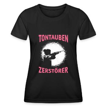 Tontauben Zerstörer Damen Tontaubenschießen - Frauen Funktions-T-Shirt - Schwarz - Vorne - AI Model Female 172 light (172cm)