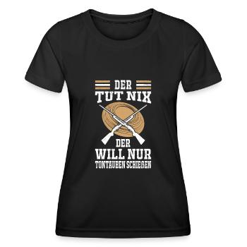 Der tut nix der will nur Tontaubenschießen - Frauen Funktions-T-Shirt - Schwarz - Vorne - AI Model Female 172 light (172cm)