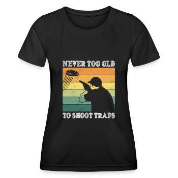 Never too old to Shoot Traps Clay Pigeon Shooting - Women's Functional T-Shirt - black - Front - AI Model Female 172 light (172cm)