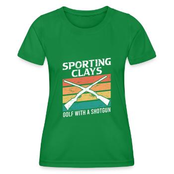 Golf de tir au pigeon d’argile avec fusil de chasse - T-shirt sport Femme - vert - Devant - AI Model Female 172 dark (172cm)